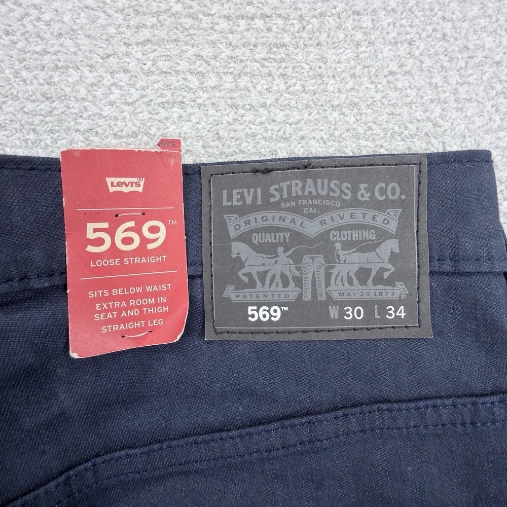 NWT Levis 569 Loose Straight Jeans Mens 30x34 Navy Garment Dyed Comfort Stretch